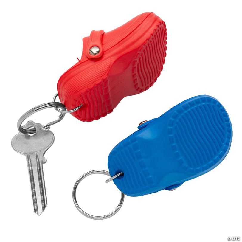 2" Patriotic Slipper Red & Blue Rubber Charm Keychains - 12 Pc.