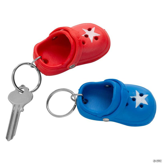 2" Patriotic Slipper Red & Blue Rubber Charm Keychains - 12 Pc.