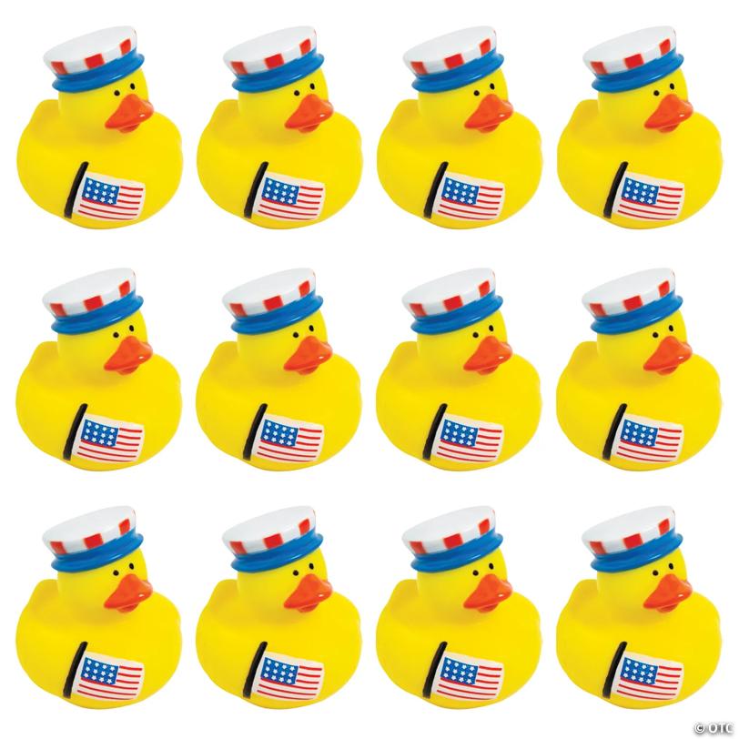 2" Patriotic Top Hat with Stars & Stripes Rubber Ducks - 12 Pc.
