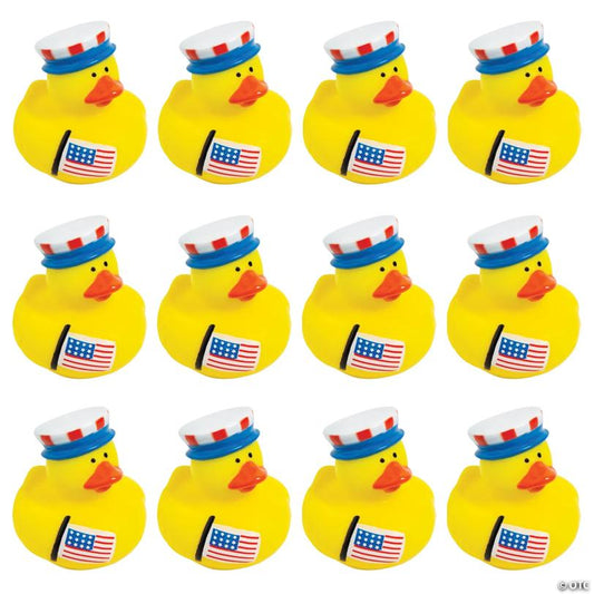 2" Patriotic Top Hat with Stars & Stripes Rubber Ducks - 12 Pc.