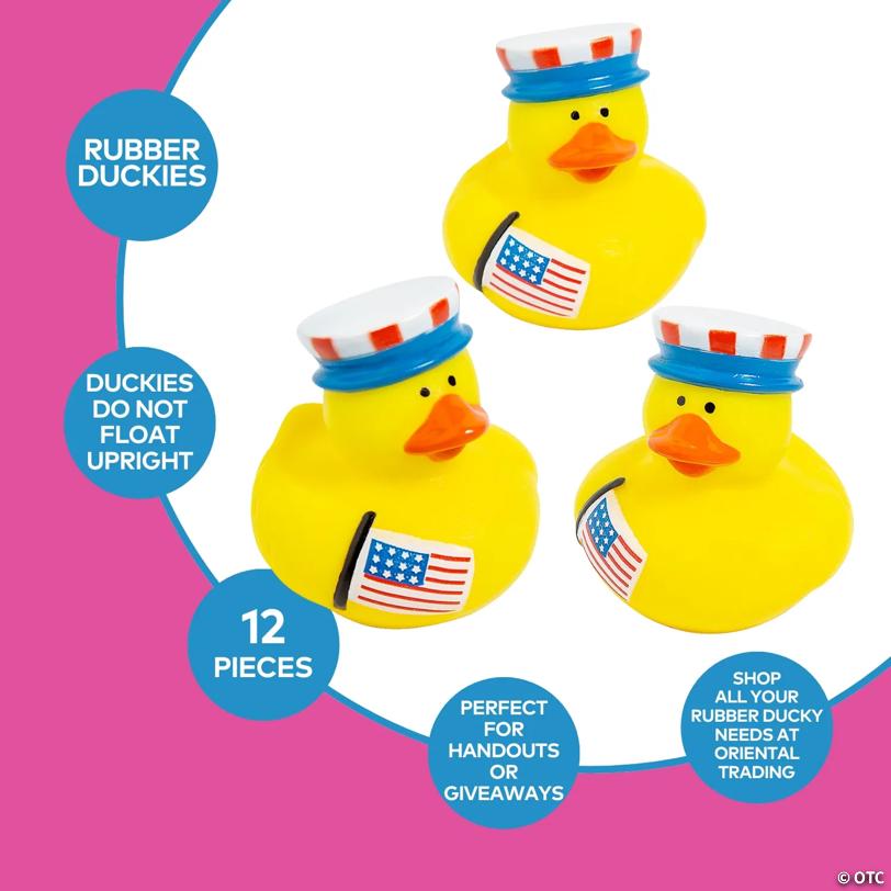 2" Patriotic Top Hat with Stars & Stripes Rubber Ducks - 12 Pc.