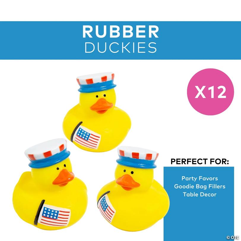 2" Patriotic Top Hat with Stars & Stripes Rubber Ducks - 12 Pc.