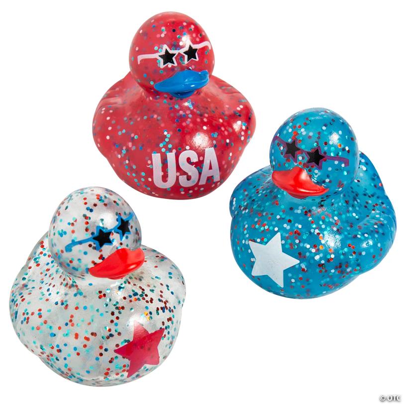 2" Patriotic Tri-Color Polka Dot USA Rubber Ducks – 12 Pc.