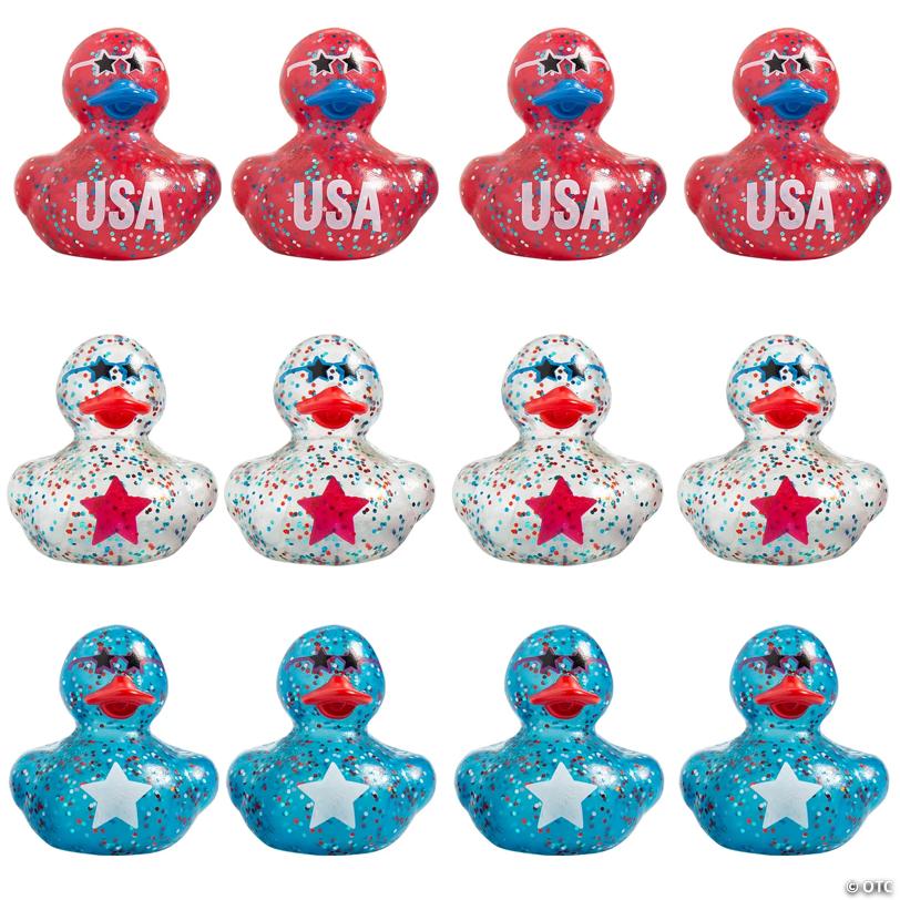 2" Patriotic Tri-Color Polka Dot USA Rubber Ducks – 12 Pc.