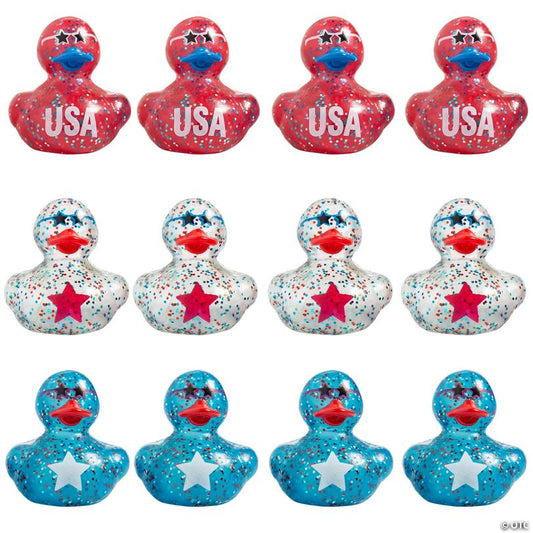 2" Patriotic Tri-Color Polka Dot USA Rubber Ducks – 12 Pc.