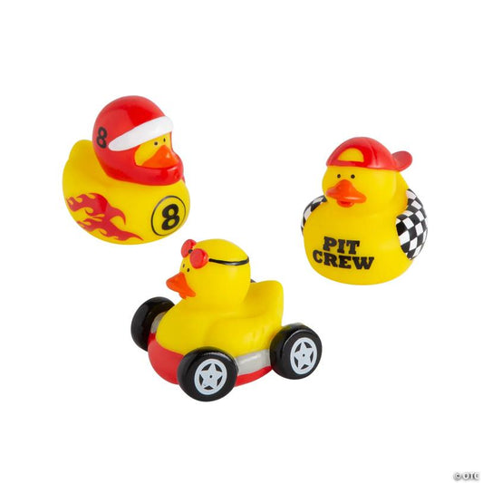 2" Race Car Driver & Pit Crew Yellow Rubber Ducks - 12 Pc.