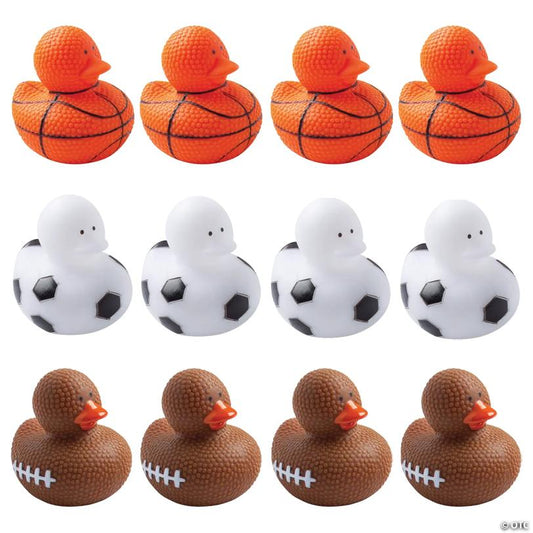 2" Sports Ball Soccer, Football & Basketball Rubber Ducks – 12 Pc.