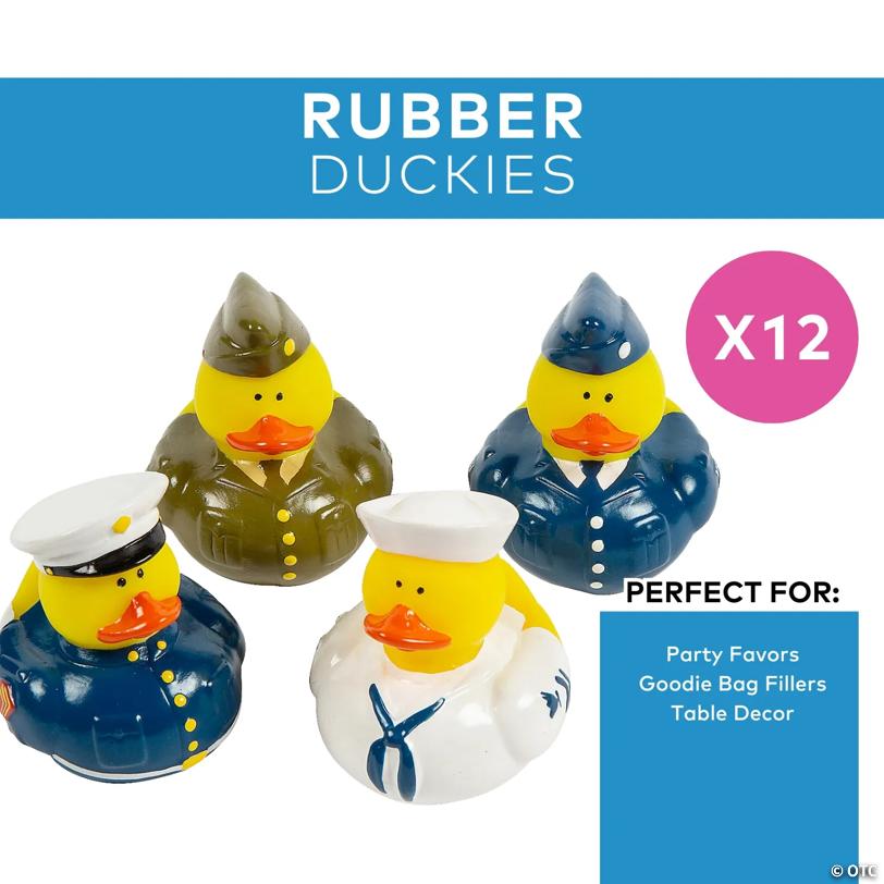 2" Uniformed Armed Forces Blue, Green & White Rubber Ducks - 12 Pc.