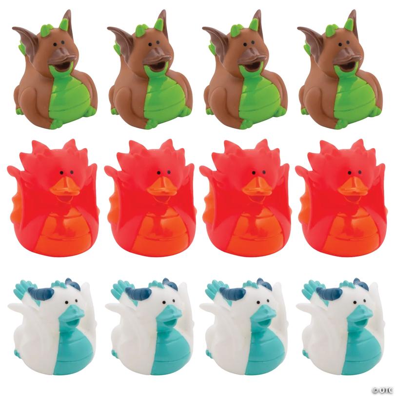 2" Winged Dragons Brown, Red and White Rubber Ducks - 12 Pc.