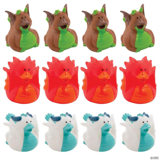 2" Winged Dragons Brown, Red and White Rubber Ducks - 12 Pc.