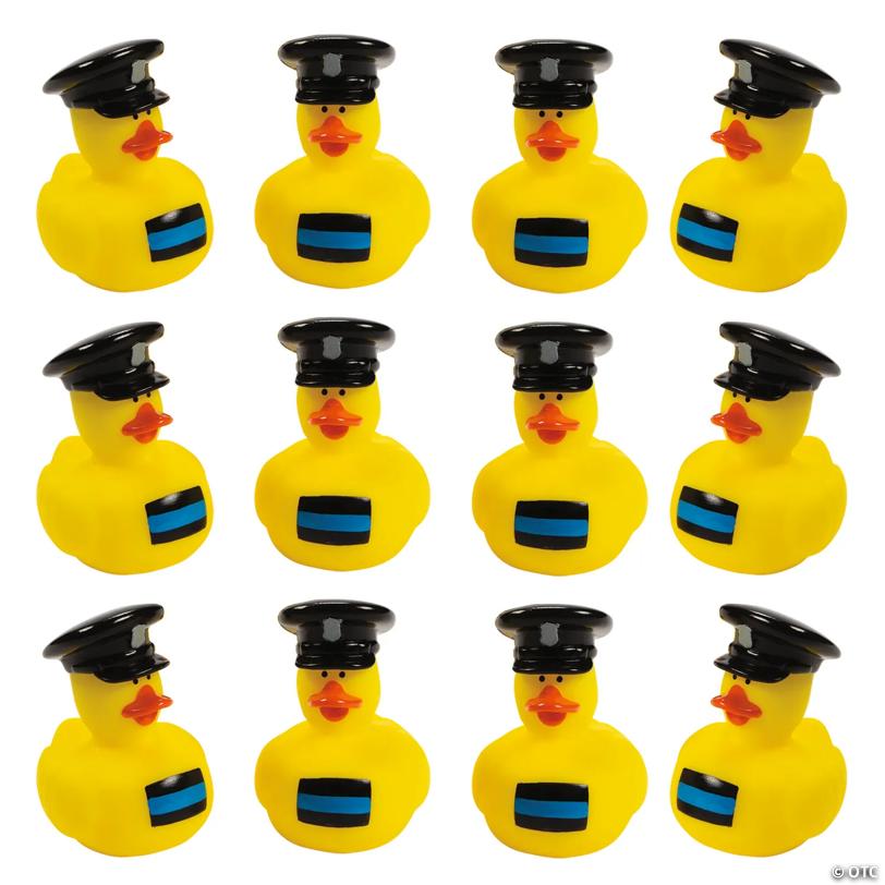 2"  Thin Blue Line Police Officer Yellow Rubber Ducks - 12 Pc.