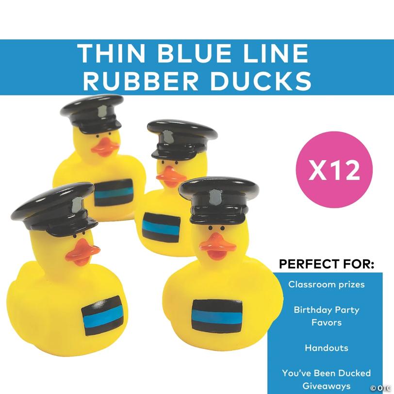 2" Thin Blue Line Police Officer Yellow Rubber Ducks - 12 Pc.