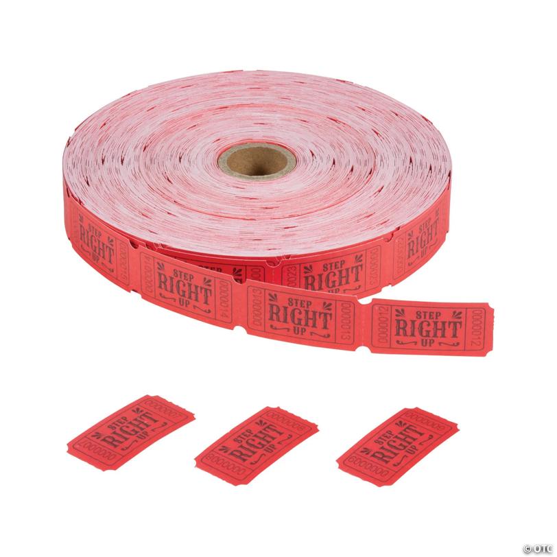 2" x 1" Bulk 2000 Pc. Red Step Right Up Single Roll Carnival Tickets | USA Decoration®