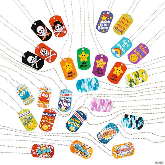 2" x 30" Bulk 100 Pc. Metal Bright Dog Tag Necklace Assortment