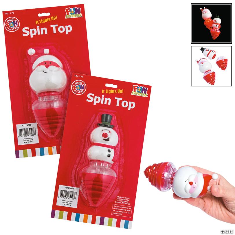 2" x 5" Light-Up Holiday Spin Tops - 12 Pc.