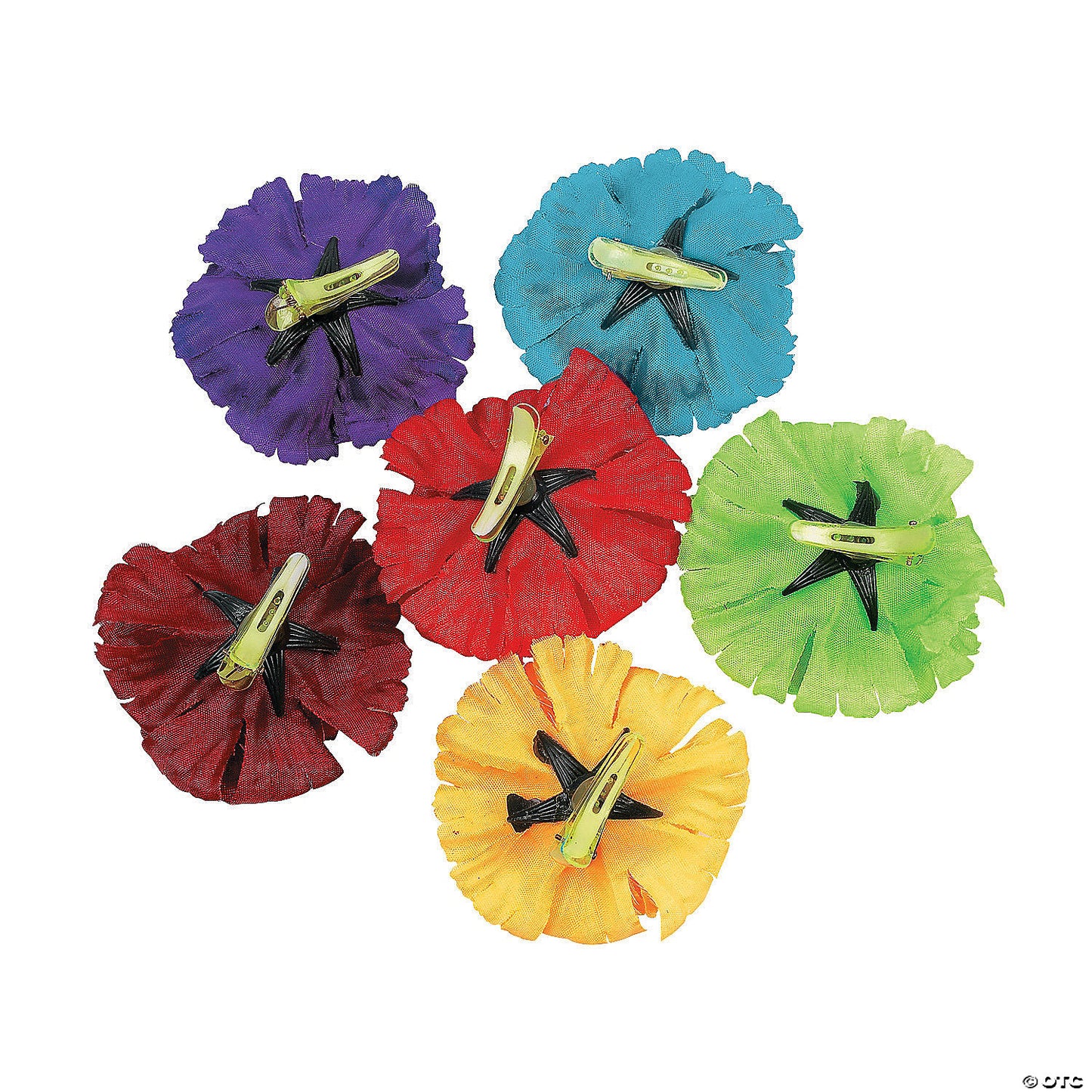 3 1/2" Bright Color Fiesta Flower Polyester Hair Clips – 12 Pc. | USA Decoration®