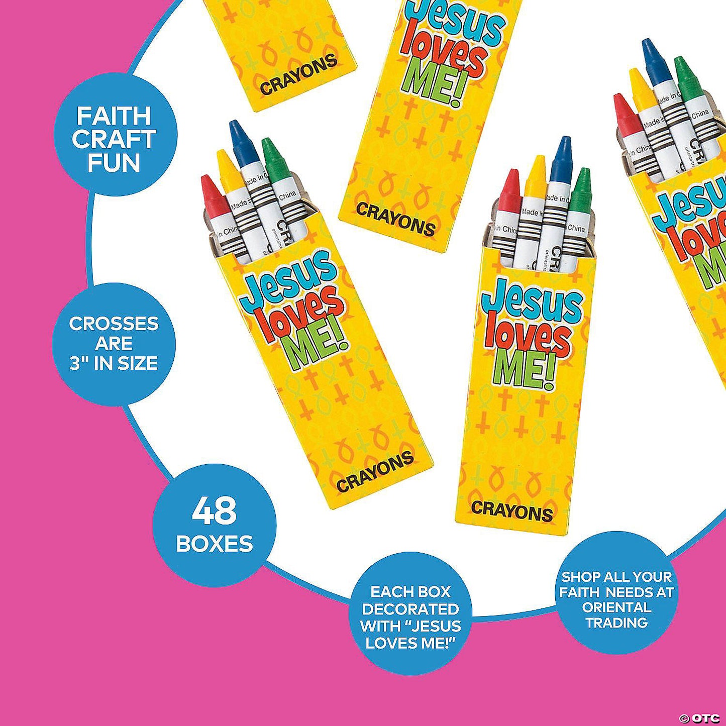 3 1/2" Bulk 48 Boxes of Religious Crayons - 4 Colors per Box