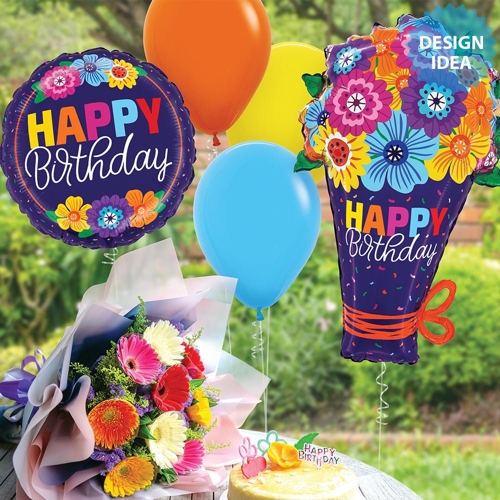 Birthday Foil Balloon Bold Blooms Bouquet 30 Inch