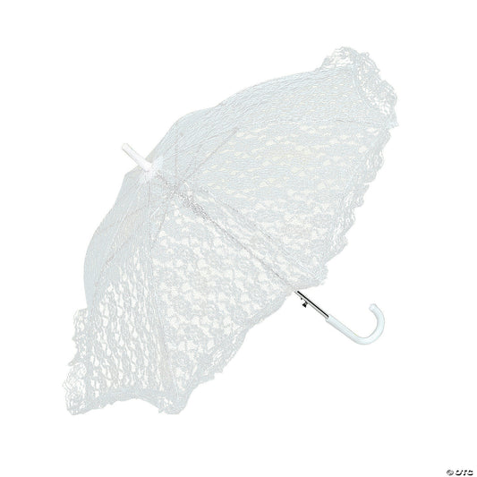 30" White Polyester Lace with Plastic Handle Parasol | USA Decoration®