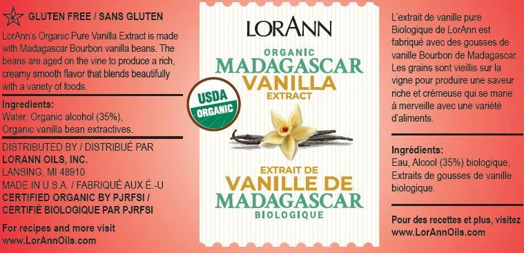 Lorann Oils, Organic Madagascar Vanilla Extract, 4 oz.