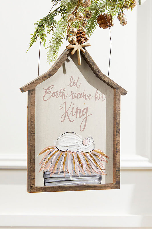8" x 10.5" Nativity Wall Sign “Let Earth Receive Her King” Christmas Creche Décor