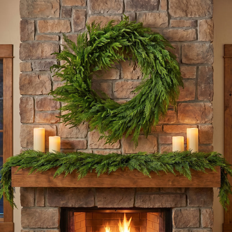30" Real Touch Cedar and Norfolk Pine Wreath