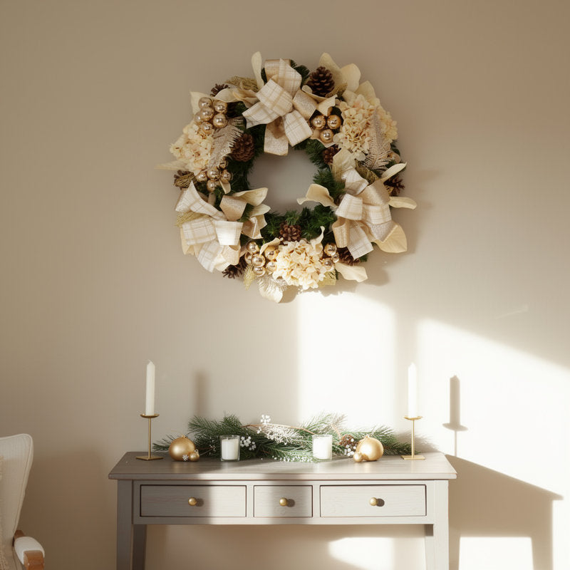 30'' Holiday Wreath with Hydrangeas, Ornaments and Bows
