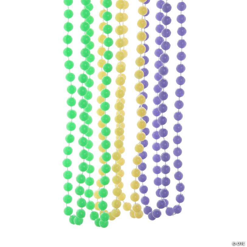 30" Bulk 48 Pc. Glow-in-the-Dark Mardi Gras Plastic Bead Necklaces