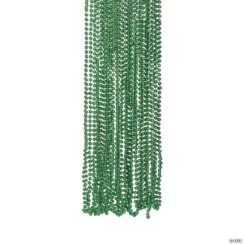 30" Bulk 48 Pc. Green Metallic Plastic Bead Necklaces | USA Decoration®