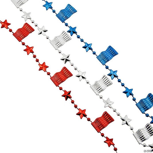 30" Bulk 48 Pc. Patriotic Red, White & Blue USA Flag Beaded Necklaces