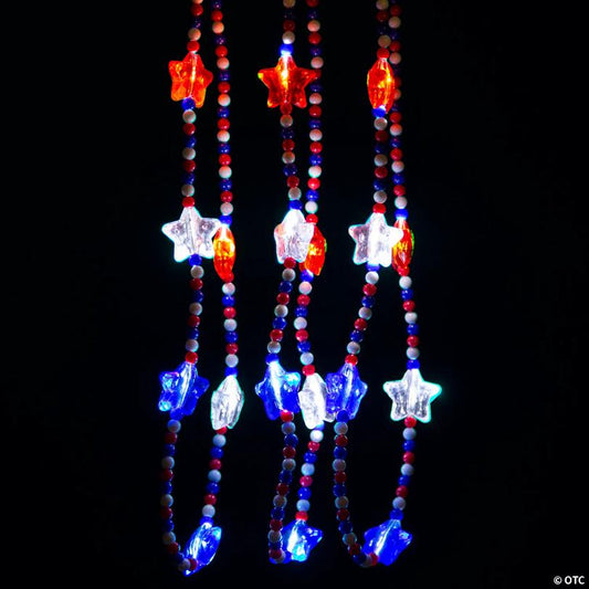 30" Light-Up Patriotic Mardi Gras Beaded Necklaces - 6 Pc.