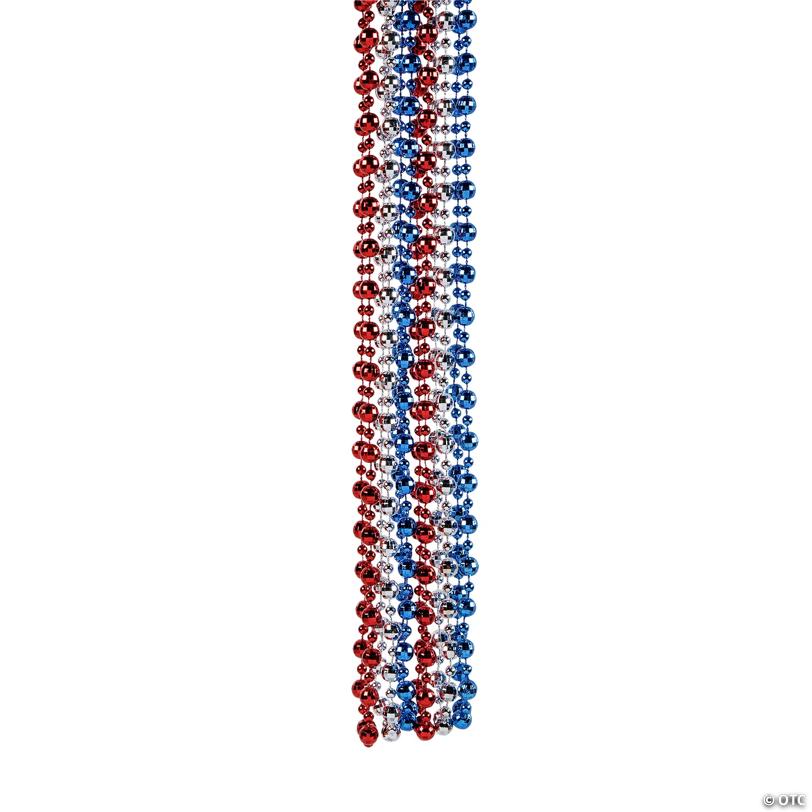 30" Patriotic Red, White & Blue Large Disco Ball Beaded Necklaces - 24 Pc.