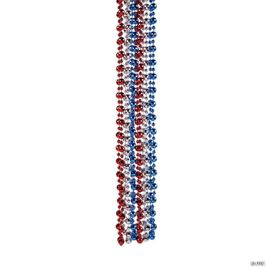 30" Patriotic Red, White & Blue Large Disco Ball Beaded Necklaces - 24 Pc.