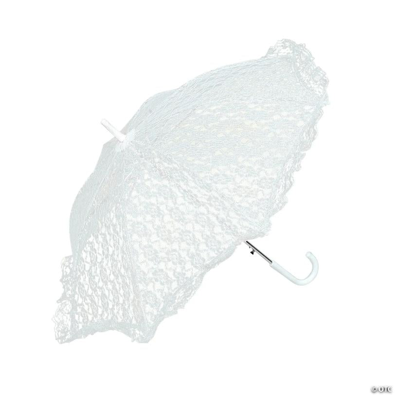 30" White Polyester Lace with Plastic Handle Parasol