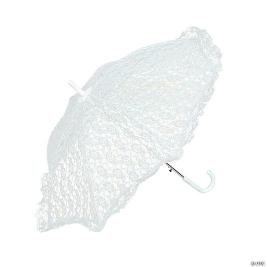 30" White Polyester Lace with Plastic Handle Parasol