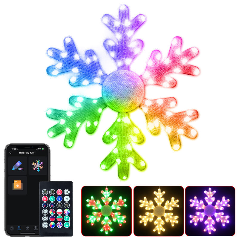 31.5" Christmas Big Snowflake Smart Lights Sparkleing Diy Color Changing Music Sync Remote & App Control 78 Leds Large Prelit Window Hanging Lights For Holiday Indoor Wall Door Window Porch Decor