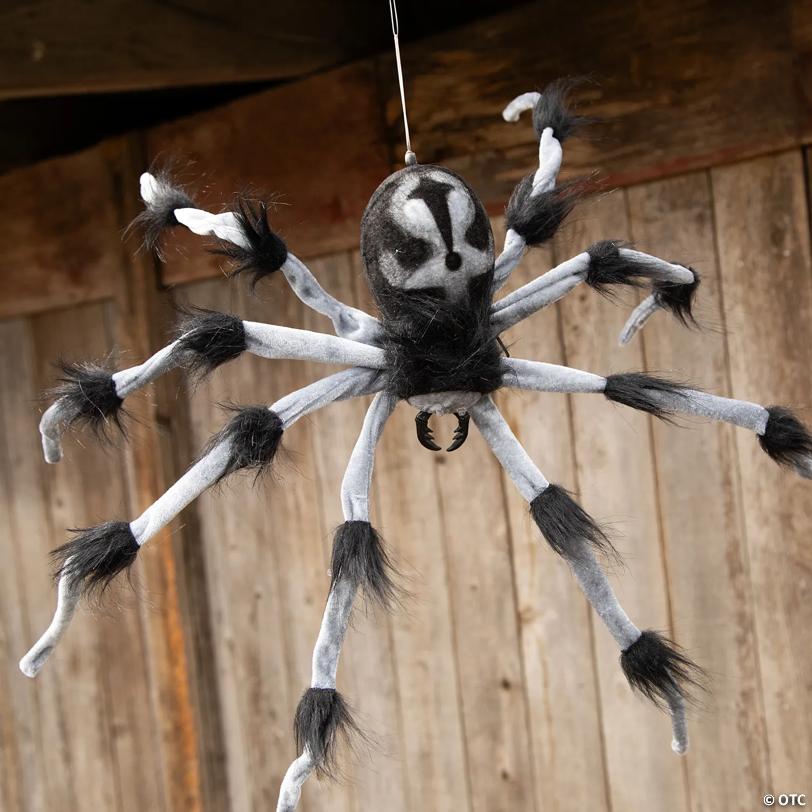 31 1/2" Hanging Hairy Gray & Black Spider Animated Prop Halloween Decoration