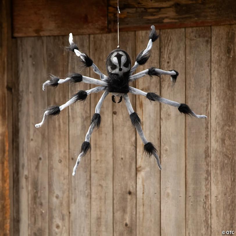 31 1/2" Hanging Hairy Gray & Black Spider Animated Prop Halloween Decoration