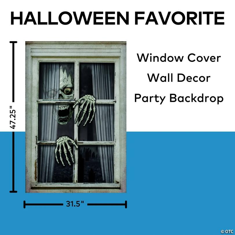 31 1/2" x 47 1/4" Halloween Skull & Hands Scary Window Frame Hanging Decoration