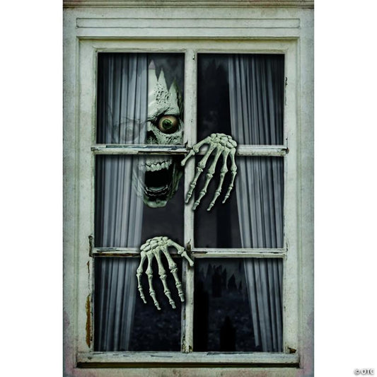 31 1/2" x 47 1/4" Halloween Skull & Hands Scary Window Frame Hanging Decoration