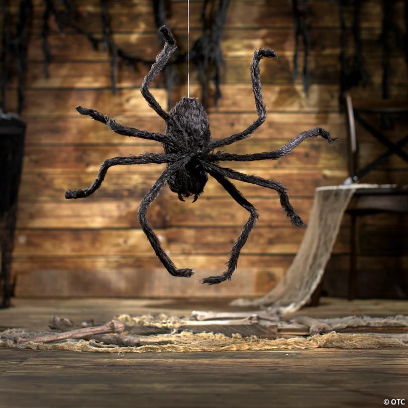 31 1/2" x 8 1/4" Hanging Hairy Black Spider Animated Prop Halloween Decoration