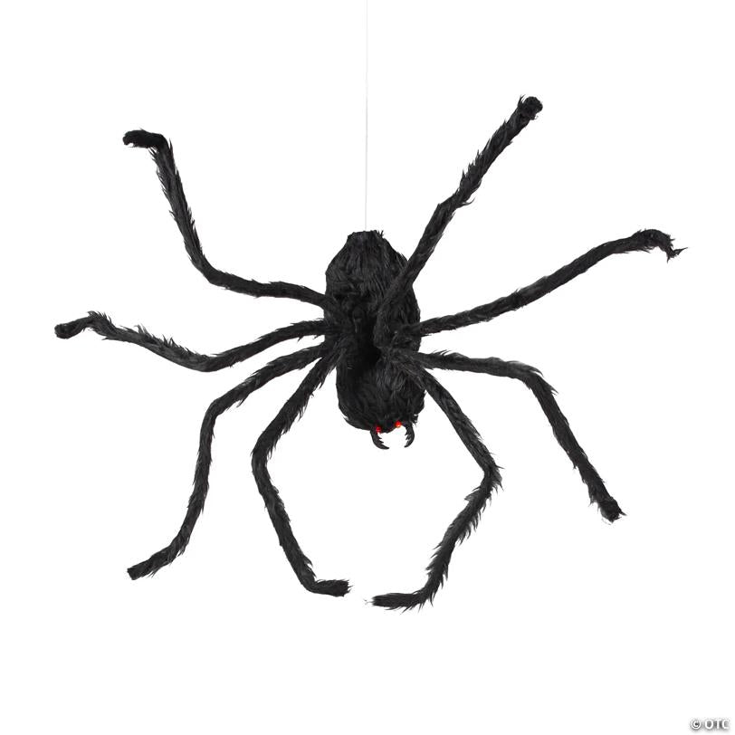 31 1/2" x 8 1/4" Hanging Hairy Black Spider Animated Prop Halloween Decoration