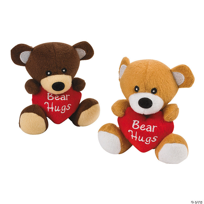 4 1/2" Valentine's Day Brown Stuffed Bears with Hug Heart - 12 Pc. | USA Decoration®