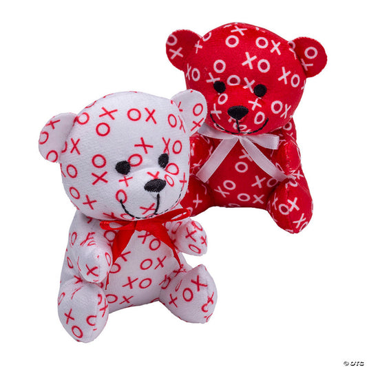 4" Mini Valentine's Day Red & White Hugs & Kisses Stuffed Bears - 12 Pc. | USA Decoration®
