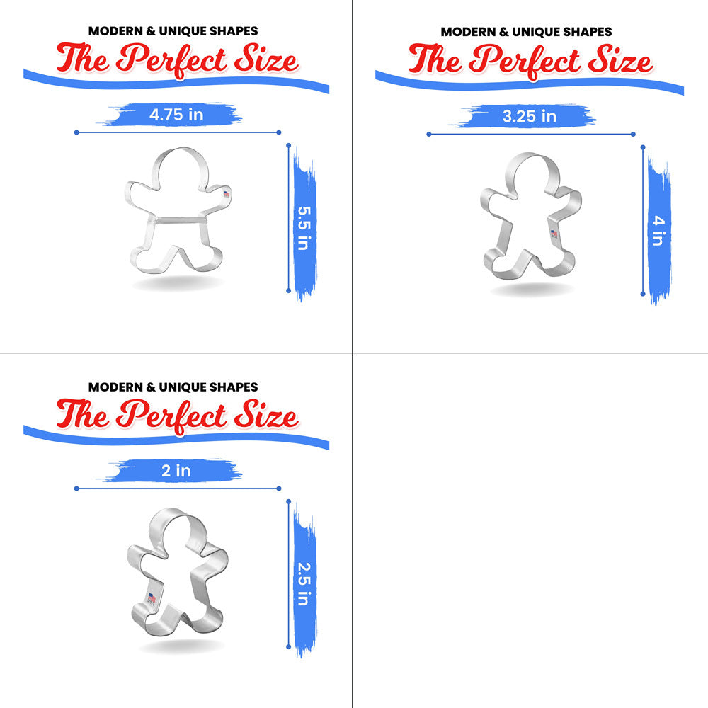 Gingerbread Man Nested Cookie Cutter Set 3 Piece GC0100 with Vintage Style Sturdy Brace