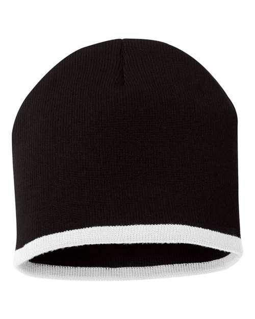 8" Bottom-Striped Beanie by USA Decoration | 100% Acrylic Knit Hat with Stylish Stripe