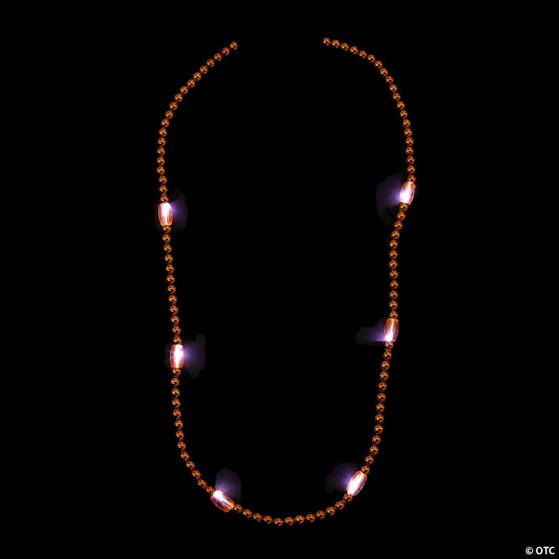 33" Orange Light-Up LED Plastic Beaded Breakaway Necklaces – 6 Pc.