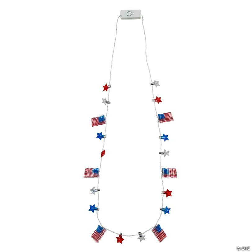 33" Patriotic Light-Up Flags with Stars Necklace - 6 Pc.