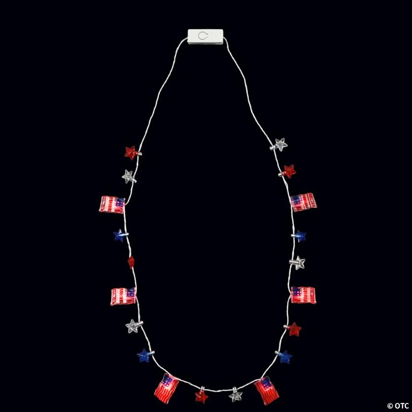 33" Patriotic Light-Up Flags with Stars Necklace - 6 Pc.
