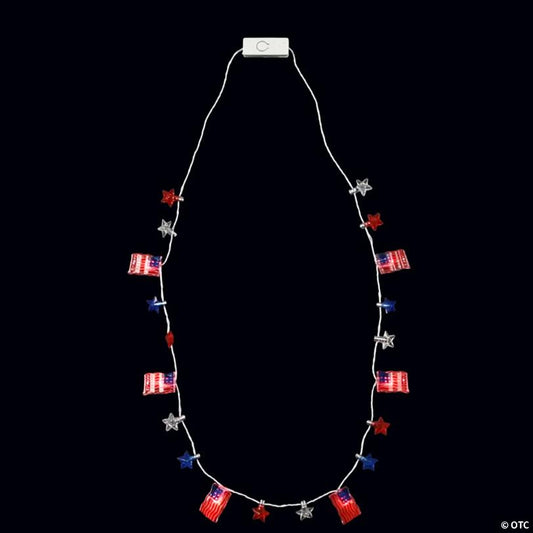 33" Patriotic Light-Up Flags with Stars Necklace - 6 Pc.